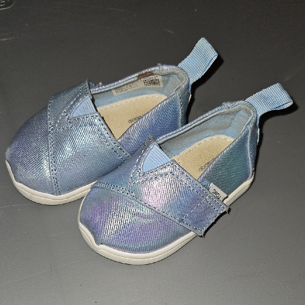 Toms Iridescent Blue Baby Shoes